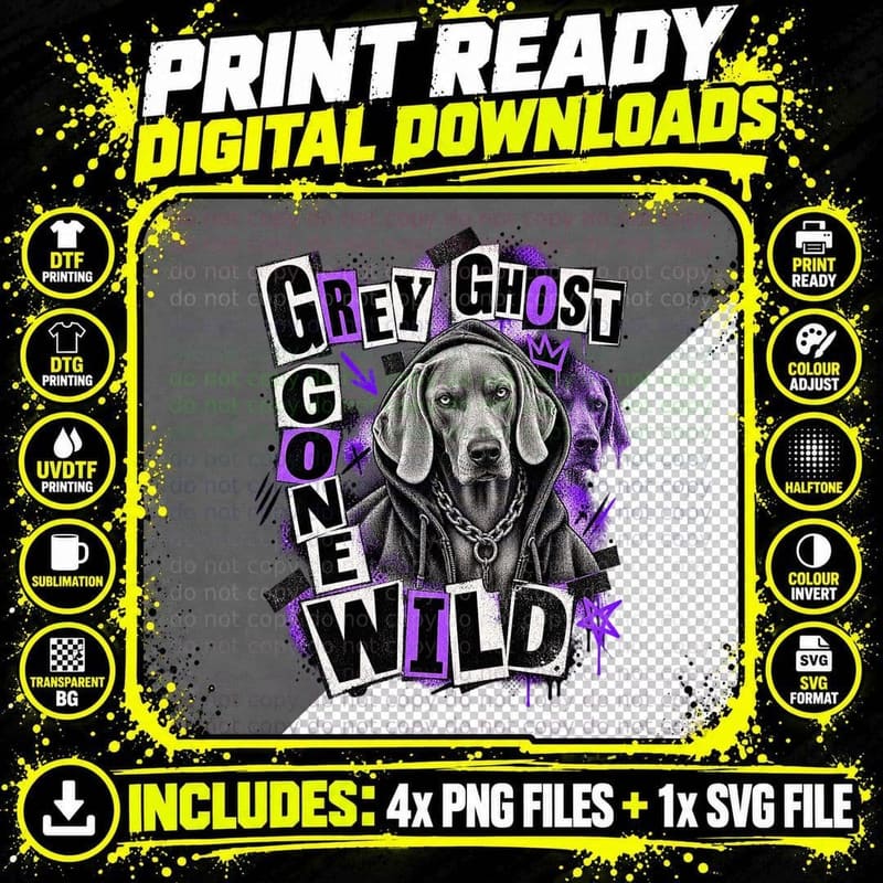 Weimaraner Grey Ghost Gone Wild Punk Rock Ransom Note Hoodie Dog T-Shirt Png SVG Digital Bundle