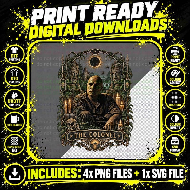 Kurtz The Colonel Tarot Card Jungle Temple Eclipse Vietnam War Movie T-Shirt Png SVG Digital Bundle