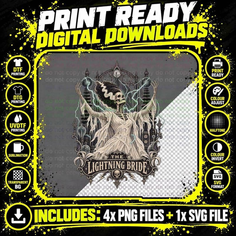 Bride of Frankenstein Vintage Tarot Card Gothic Horror Png SVG Digital Bundle