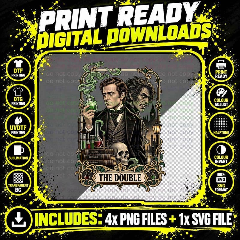 Jekyll And Hyde The Double Vintage Tarot Card Gothic Horror Movie T-Shirt Png SVG Digital Bundle