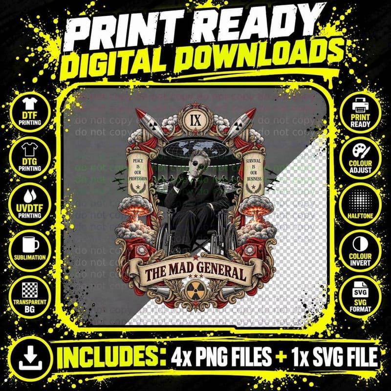 The Mad General Vintage Tarot Card 60s Cold War Satire Movie Peter T-Shirt Png SVG Digital Bundle