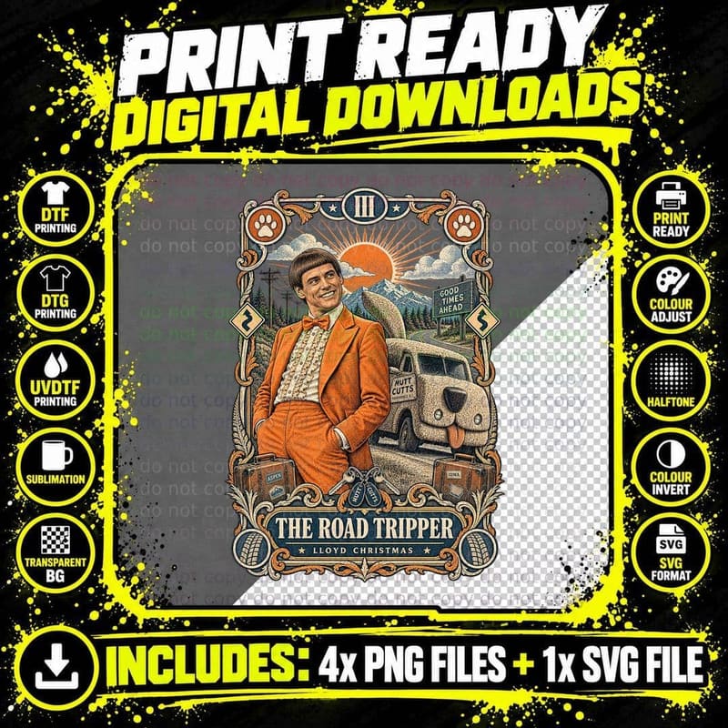 Lloyd Christmas The Road Tripper Vintage Tarot Card 90s Comedy Jim T-Shirt Png SVG Digital Bundle