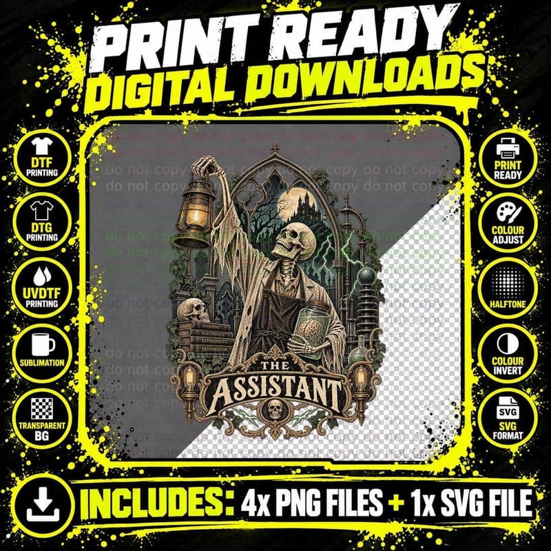 Frankenstein Vintage Tarot Card Fritz Graveyard Gothic Png SVG Digital Bundle