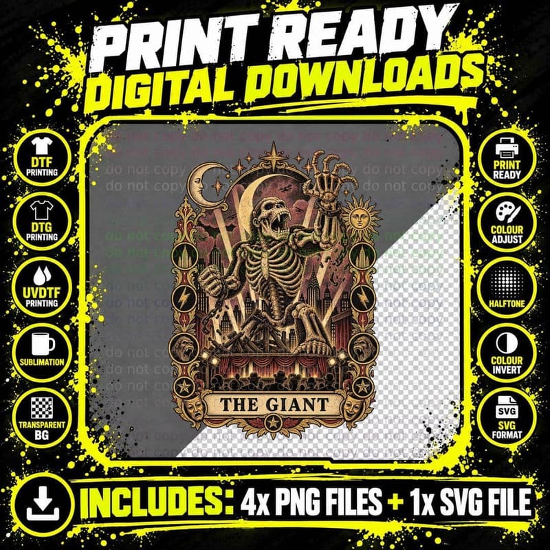 King Kong 1933 Vintage Tarot Card Giant Gorilla Skeleton Png SVG Digital Bundle