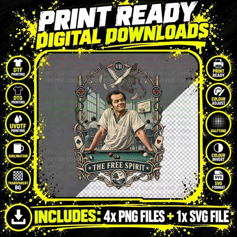 McMurphy The Free Spirit Vintage Tarot Card Jack 70s Asylum Drama T-Shirt Png SVG Digital Bundle