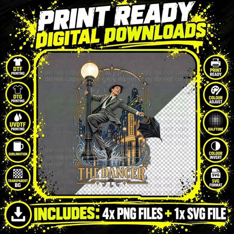 Singin' in the Rain Vintage Tarot Card Gene Kelly Png SVG Digital Bundle