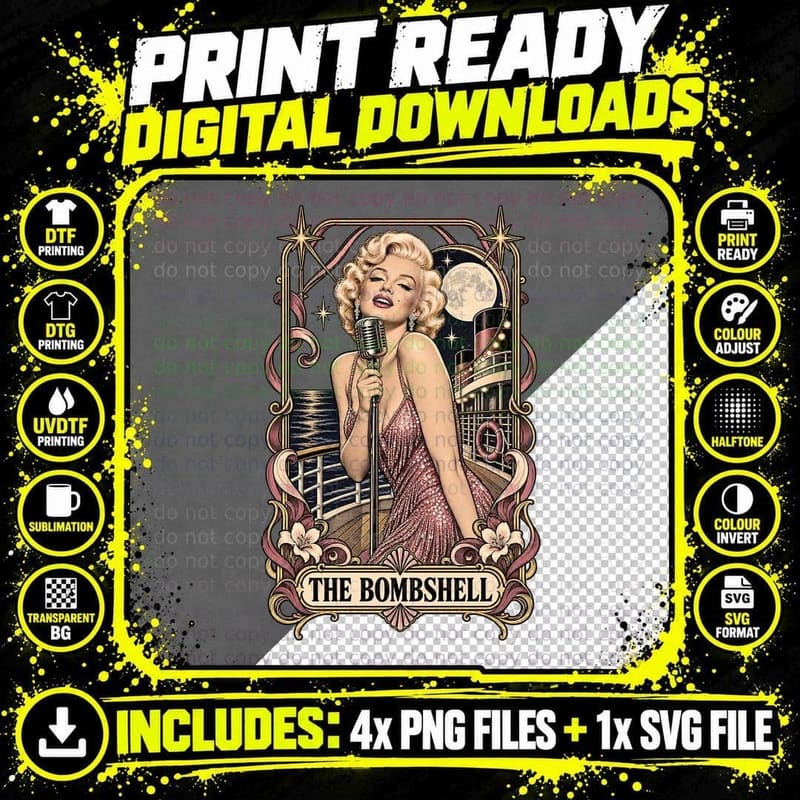 Some Like It Hot Vintage Tarot Card Marilyn Monroe Png SVG Digital Bundle