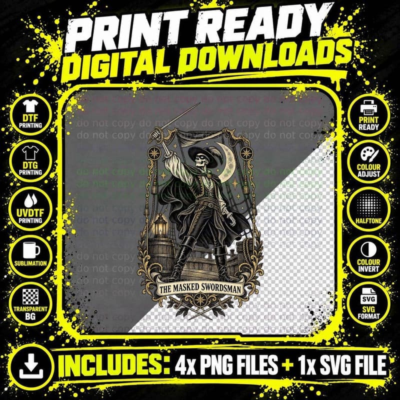 Swashbuckler Tarot Card Vintage Woodcut Gothic Pirate Png SVG Digital Bundle