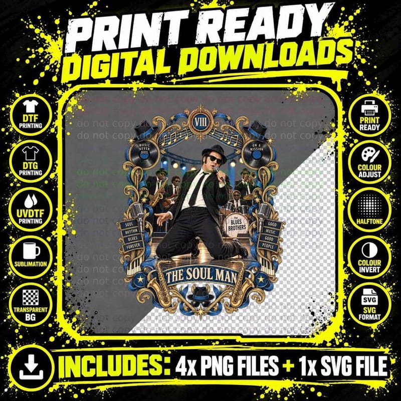 The Blues Brothers Vintage Tarot Card Elwood Blues Retro Png SVG Digital Bundle
