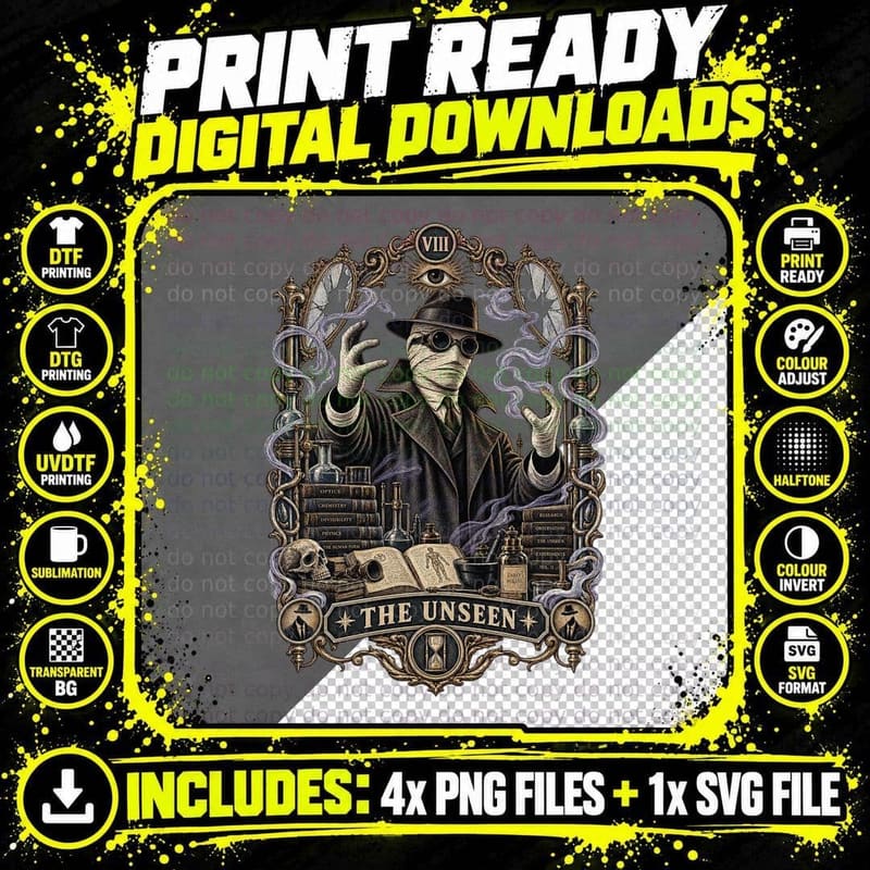 Invisible Man The Unseen Vintage Tarot Card Gothic Horror Bandaged T-Shirt Png SVG Digital Bundle