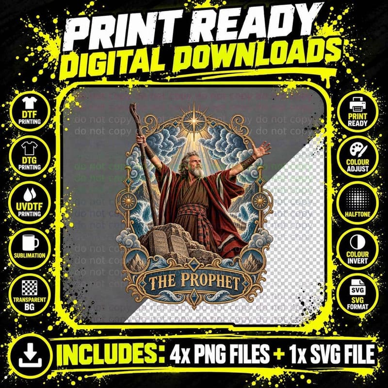 Moses The Prophet Vintage Tarot Card Charlton Biblical Epic 50s Movie T-Shirt Png SVG Digital Bundle