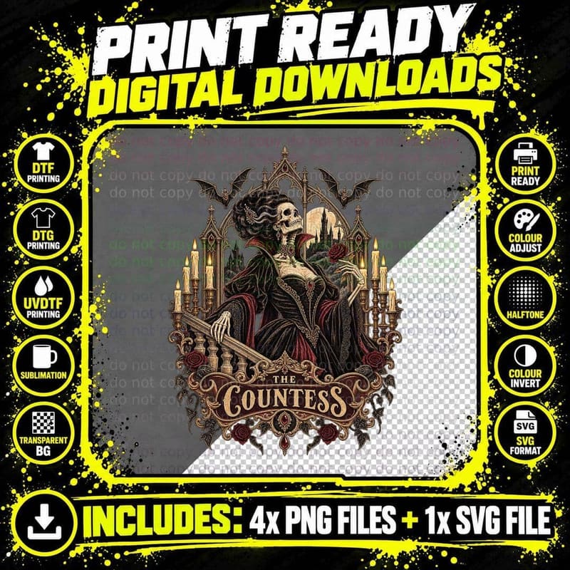 Vampire Countess Vintage Tarot Card Gothic Horror Dark Png SVG Digital Bundle