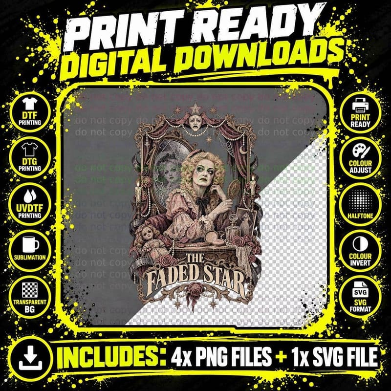 Baby Jane The Faded Star Vintage Tarot Card Bette Gothic Horror Movie T-Shirt Png SVG Digital Bundle