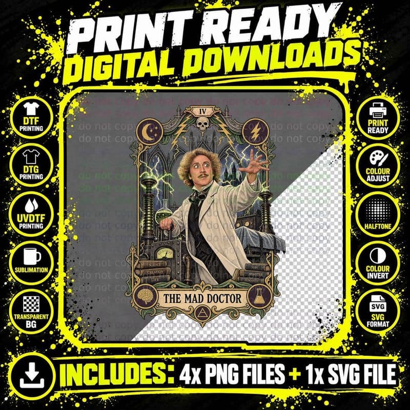 Frankenstein The Mad Doctor Vintage Tarot Card Gene Horror Comedy T-Shirt Png SVG Digital Bundle