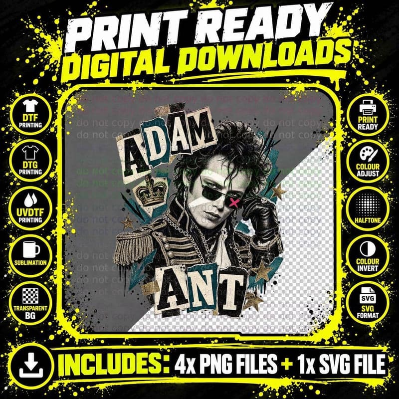 Adam 80s New Romantic Punk Singer Ransom Note Retro Vintage Hussar T-Shirt Png SVG Digital Bundle