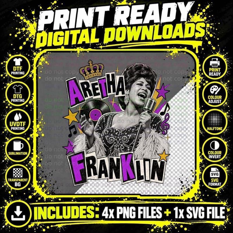 Aretha Queen of Soul Singer Ransom Note Punk Retro Vintage 60s Crown T-Shirt Png SVG Digital Bundle