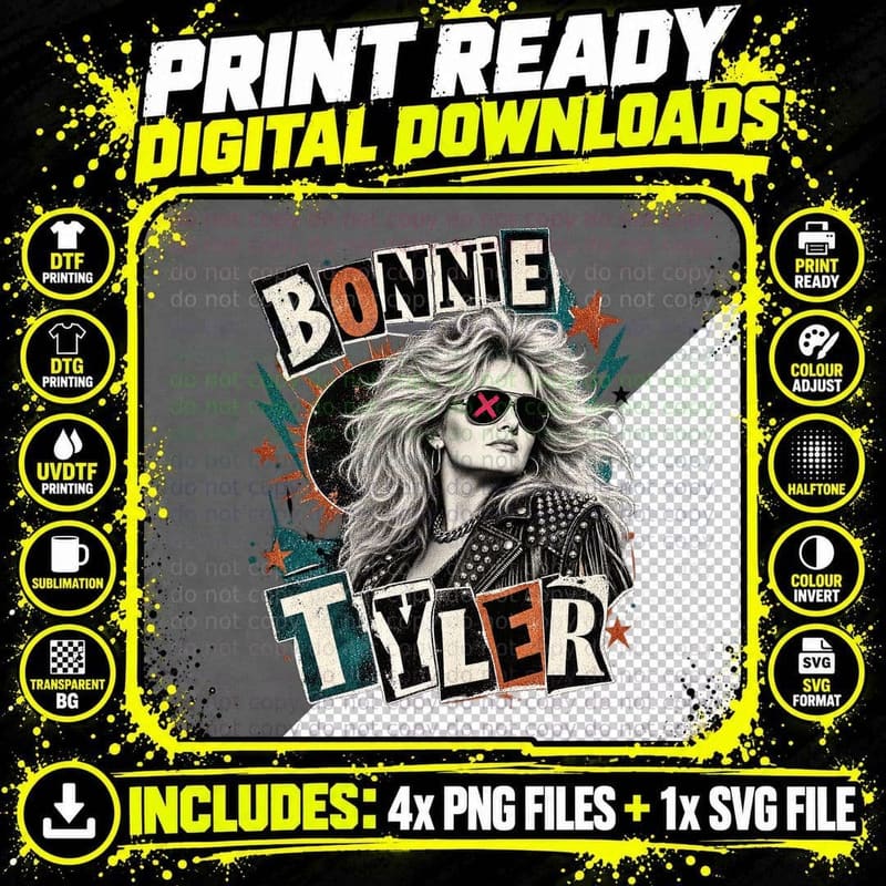 Bonnie 80s Rock Power Ballad Singer Ransom Note Punk Retro Vintage T-Shirt Png SVG Digital Bundle