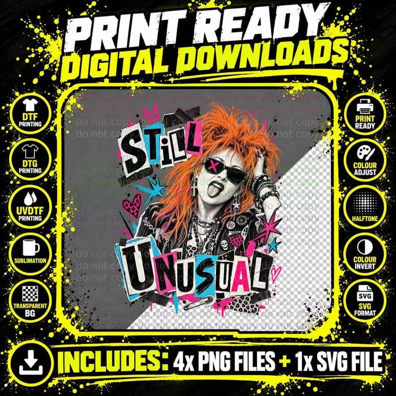 Cyndi Still Unusual 80s Pop Singer Orange Hair Ransom Note Punk Retro T-Shirt Png SVG Digital Bundle