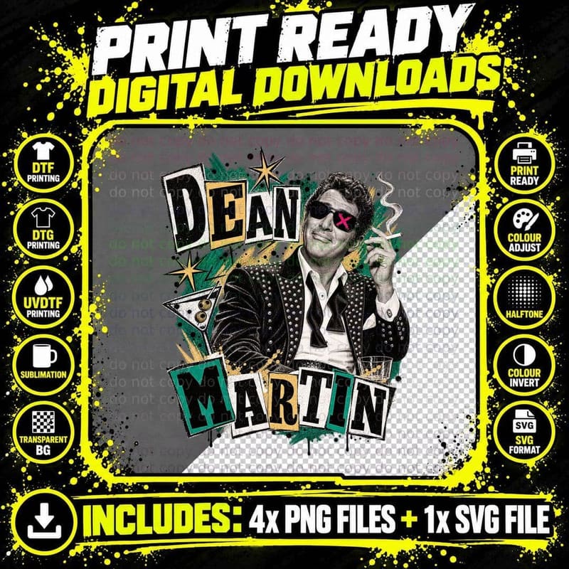 Dean Martin Punk Collage Vintage Rat Pack Lounge Crooner Png SVG Digital Bundle