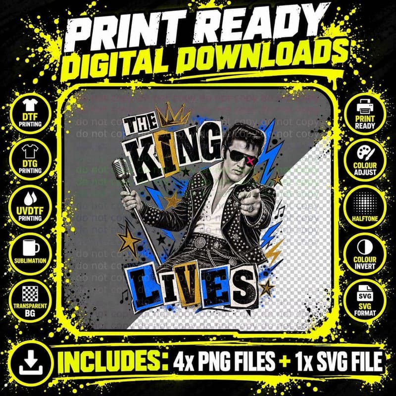 Elvis The King Lives 50s Rock n Roll Ransom Note Punk Retro Vintage T-Shirt Png SVG Digital Bundle