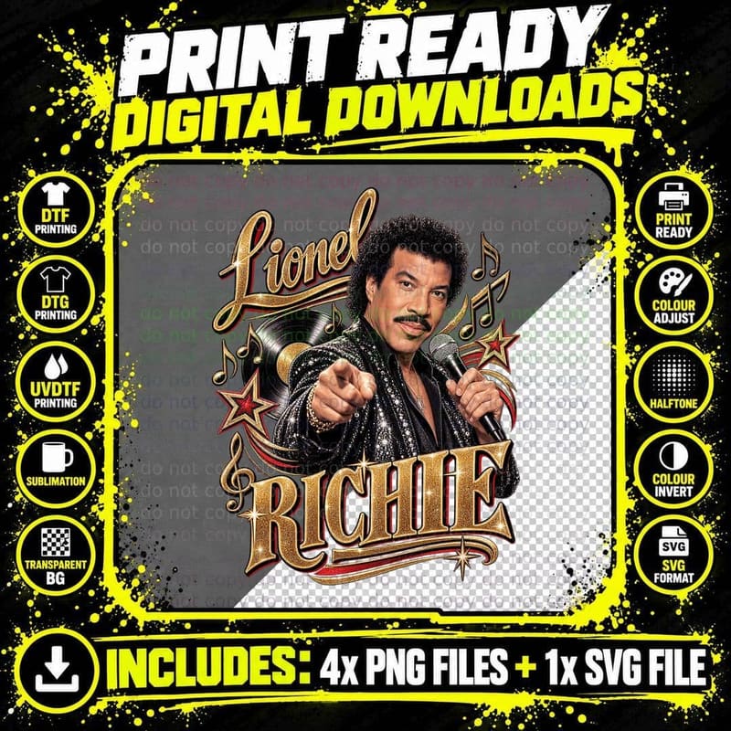 Lionel 80s Soul Pop Singer Retro Vintage Gold Script Vinyl Records Music T-Shirt Png SVG Digital Bundle
