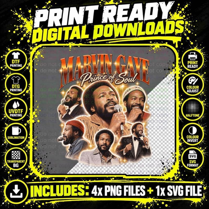 Marvin Prince of Soul 70s Singer Retro Vintage Kufi Hat Photo Collage T-Shirt Png SVG Digital Bundle