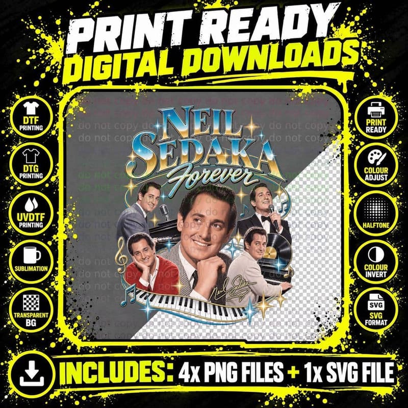 Neil Forever 60s Pop Singer Songwriter Piano Retro Vintage Photo Collage T-Shirt Png SVG Digital Bundle