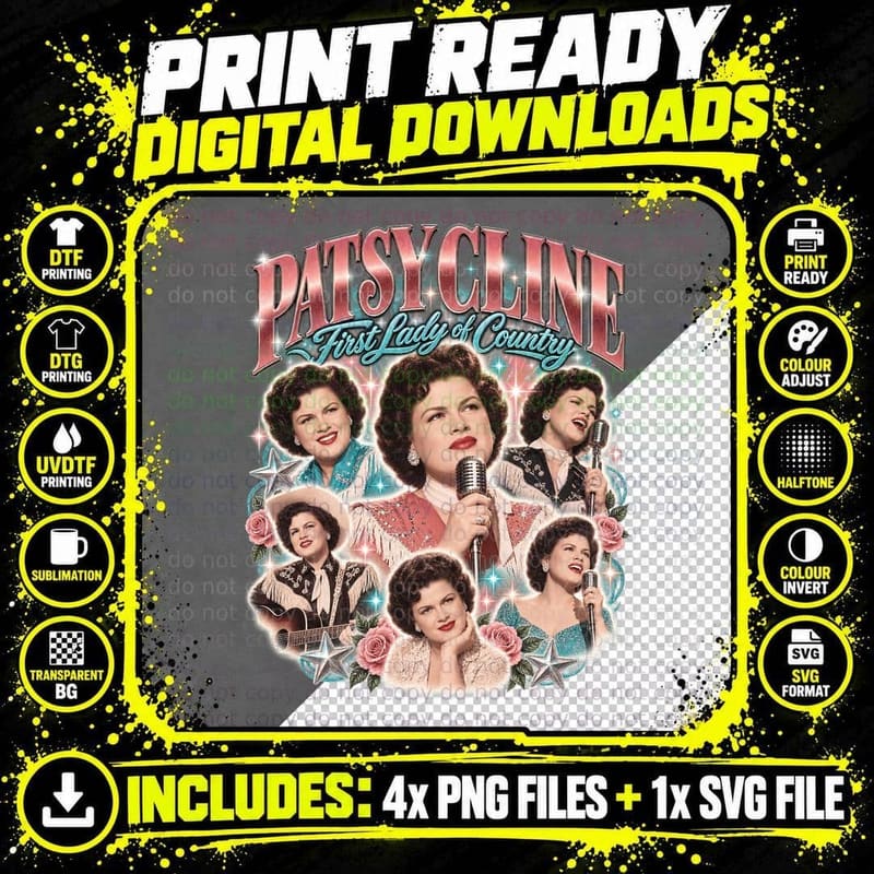 Patsy First Lady of Country 50s Singer Retro Vintage Photo Collage T-Shirt Png SVG Digital Bundle