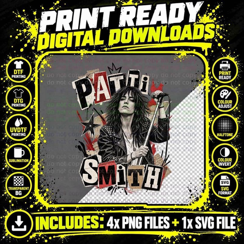 Patti 70s Punk Poet Rock Singer Ransom Note Retro Vintage New York T-Shirt Png SVG Digital Bundle