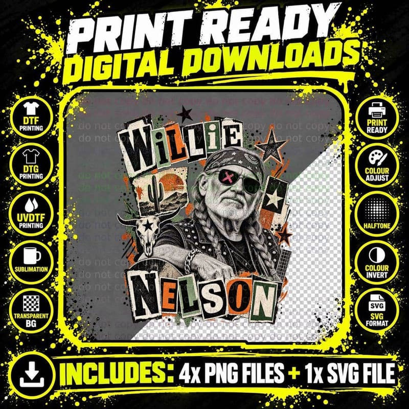 Willie Outlaw Country Singer Ransom Note Punk Retro Vintage Bandana T-Shirt Png SVG Digital Bundle
