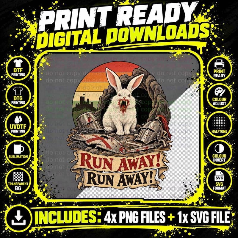 Monty Python Holy Grail Retro Killer Rabbit Medieval Png SVG Digital Bundle