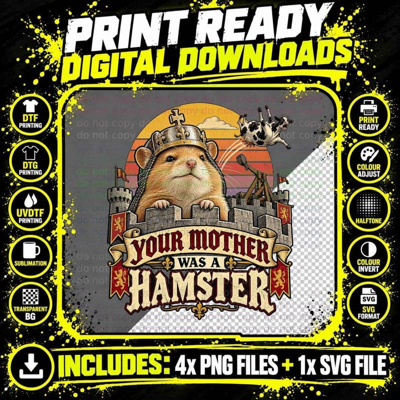 Monty Python Holy Grail Vintage Hamster Medieval Comedy Png SVG Digital Bundle
