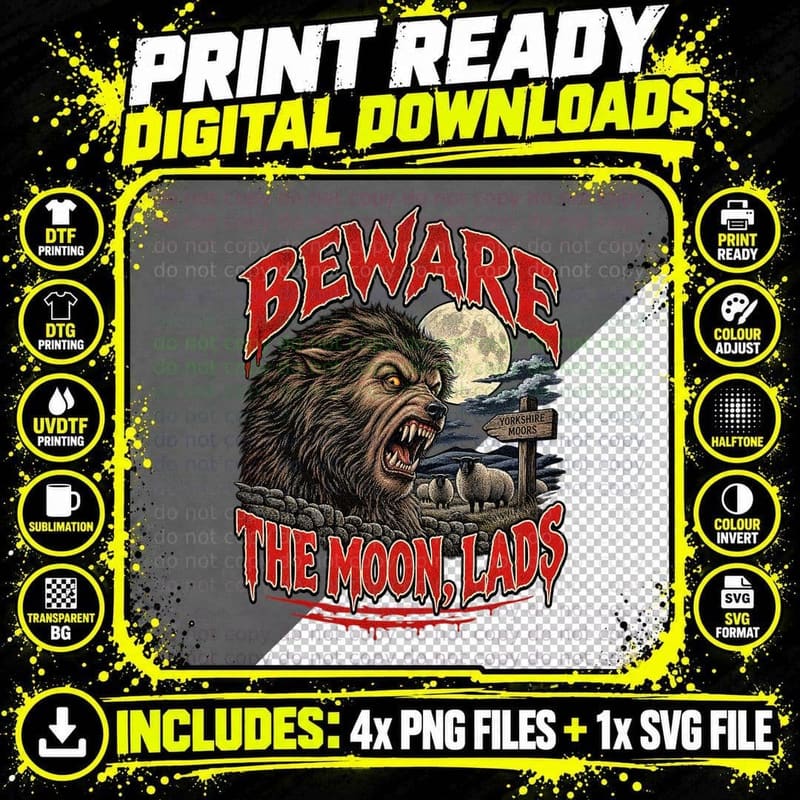 An American Werewolf in London Vintage Beware the Moon Png SVG Digital Bundle