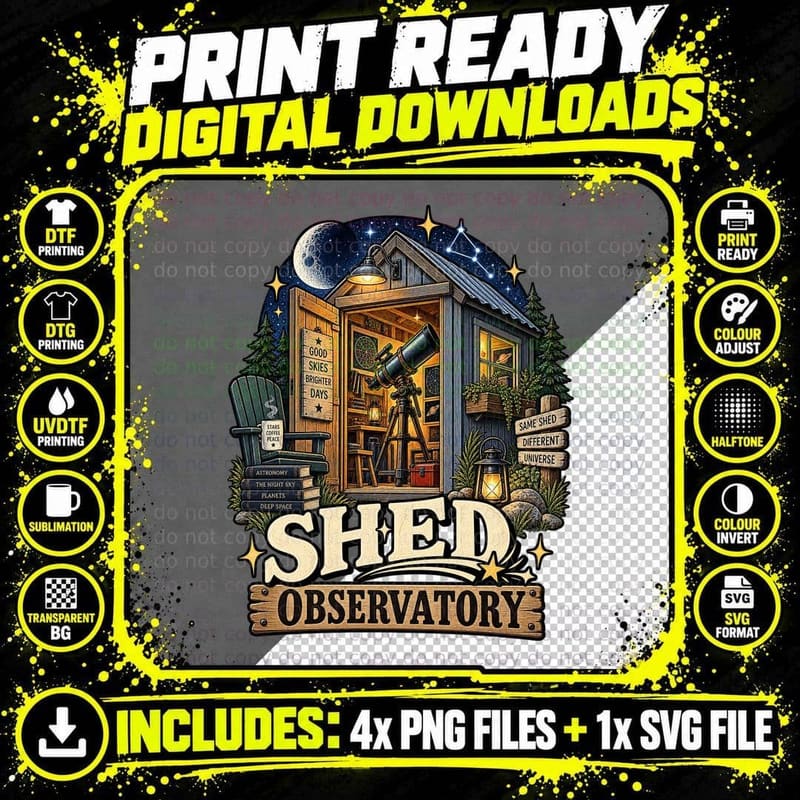 Shed Observatory Telescope Backyard Astronomy Stargazing Man Cave Retro T-Shirt Png SVG Digital Bundle