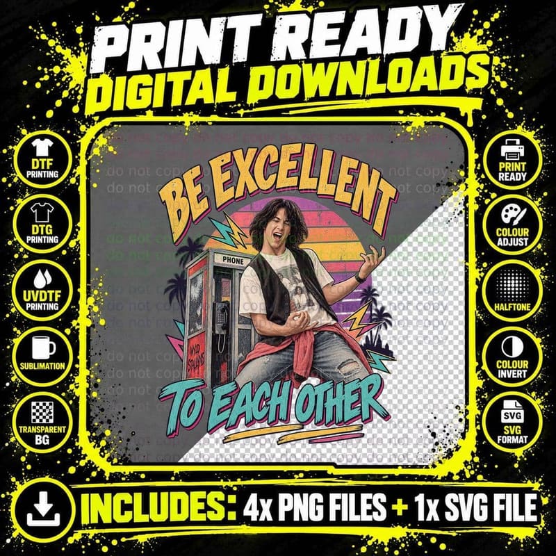 Ted Be Excellent To Each Other Keanu Retro 80s Phone Booth Comedy T-Shirt Png SVG Digital Bundle