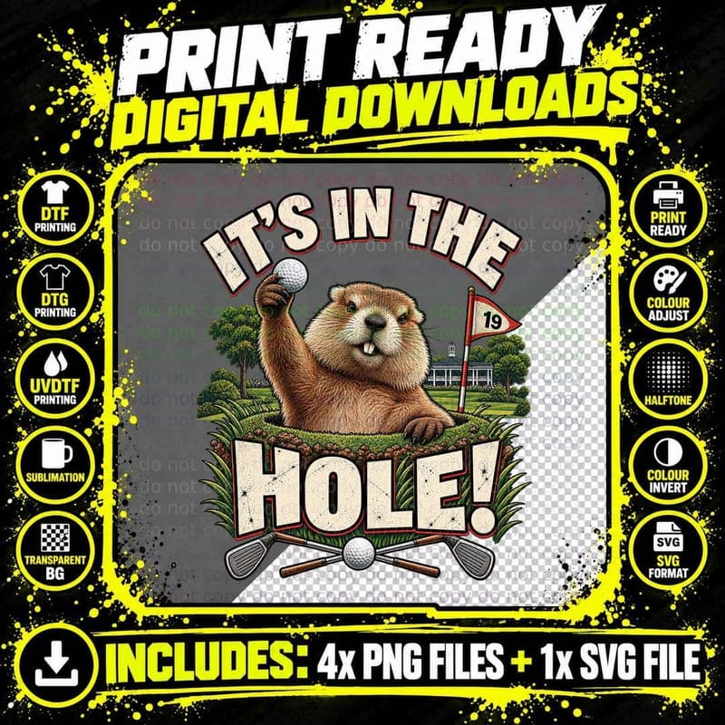 It's In The Hole Funny Gopher Golf Golfer 80s Comedy Movie Quote Retro T-Shirt Png SVG Digital Bundle