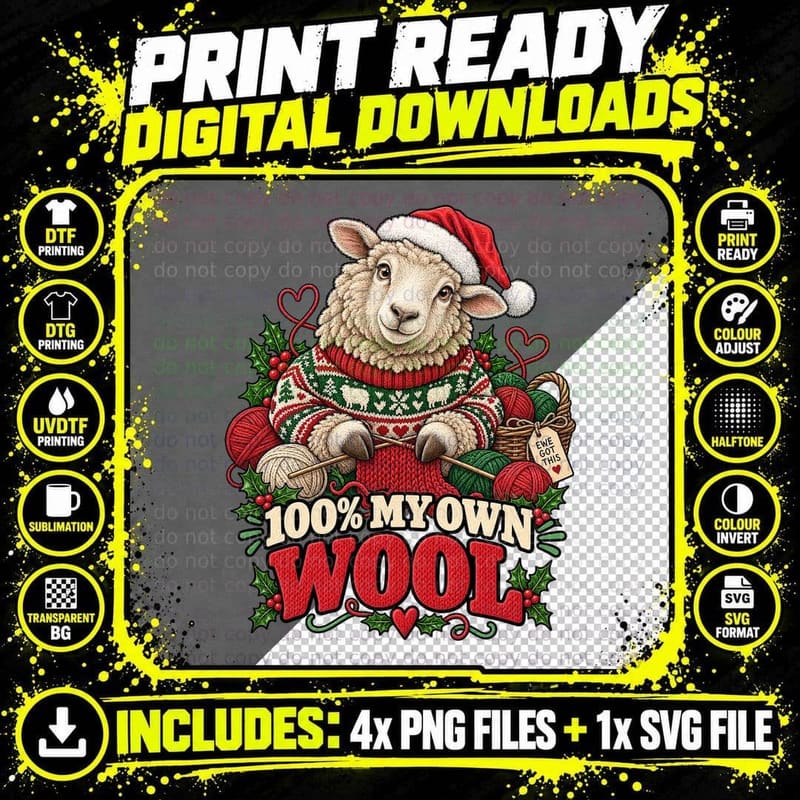 Christmas Sheep Ugly Sweater Funny Wool Knitting Farm Png SVG Digital Bundle