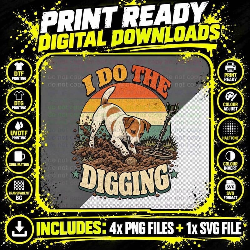 Jack Russell Terrier Metal Detecting Retro Dog Lovers Png SVG Digital Bundle