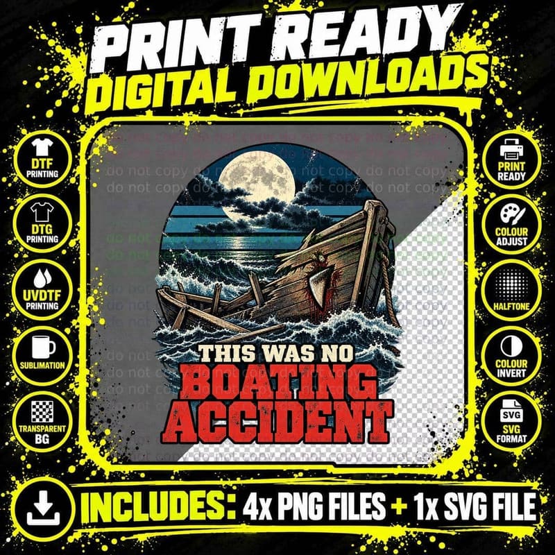 This Was No Boating Accident 70s Shark Movie Quote Moonlit Shipwreck T-Shirt Png SVG Digital Bundle