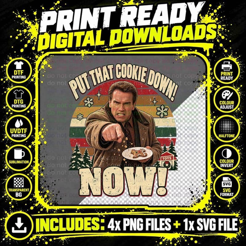 Howard Put That Cookie Down Now Retro Christmas 90s Comedy Arnold T-Shirt Png SVG Digital Bundle