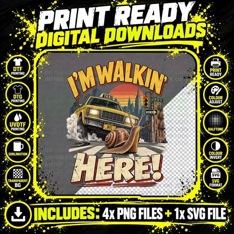 Midnight Cowboy Vintage I'm Walkin Here New York Snail Png SVG Digital Bundle