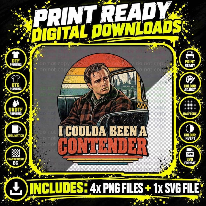 Marlon I Coulda Been A Contender Vintage 50s Boxer Classic Movie Quote T-Shirt Png SVG Digital Bundle