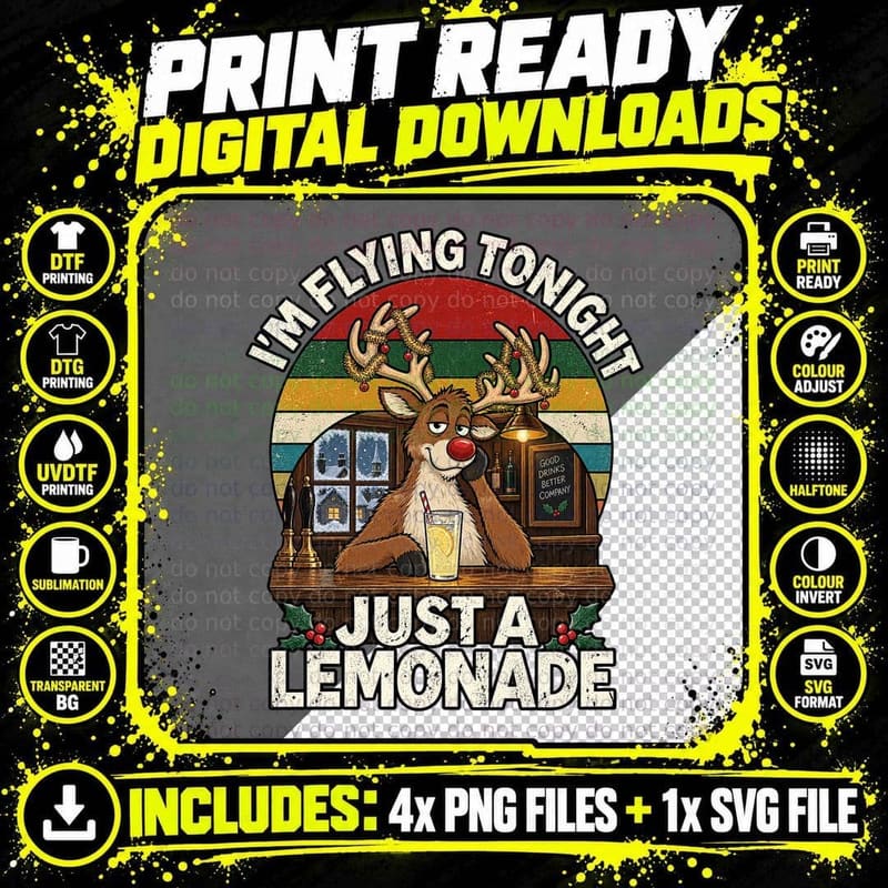 Reindeer Christmas Pub Retro Funny Designated Driver UK Png SVG Digital Bundle
