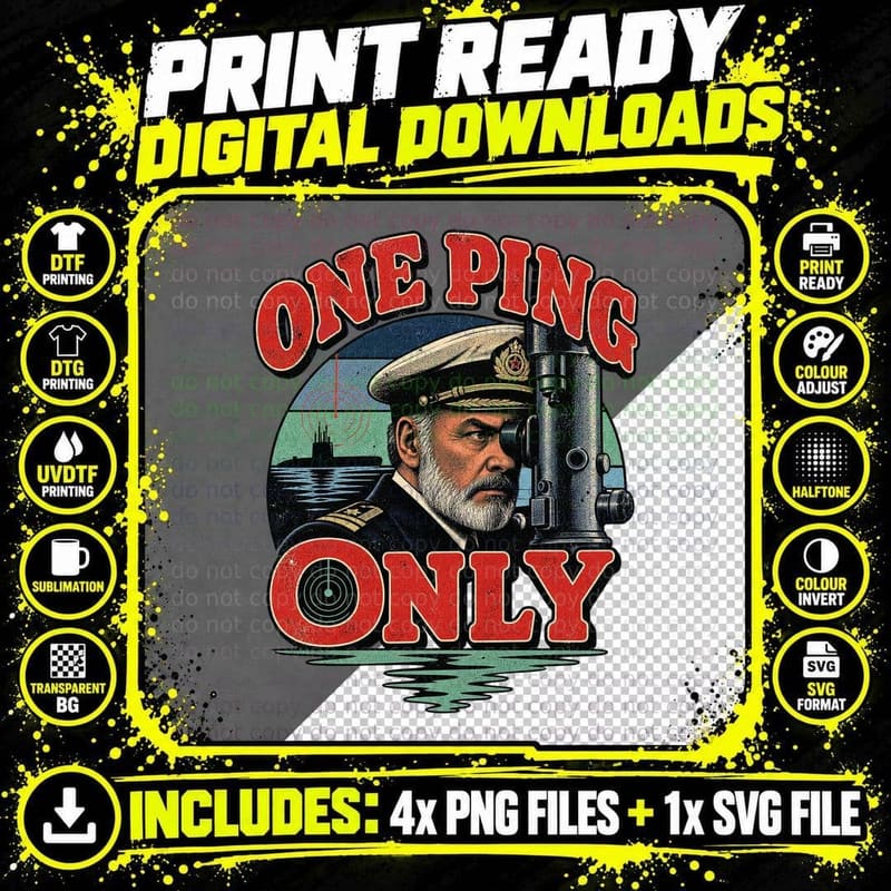 One Ping Only Captain Ramius Submarine Periscope Cold War Movie Quote T-Shirt Png SVG Digital Bundle