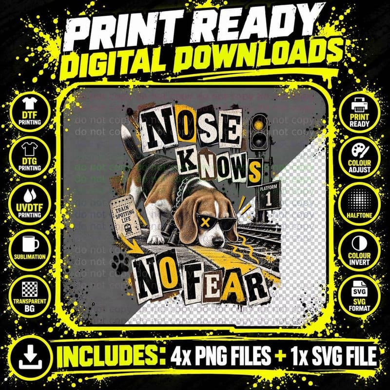 Nose Knows No Fear Punk Beagle Train Spotter Binoculars Platform Dog T-Shirt Png SVG Digital Bundle