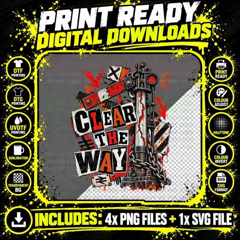 Clear the Way Punk Railway Semaphore Signal Chains BR Trainspotter T-Shirt Png SVG Digital Bundle