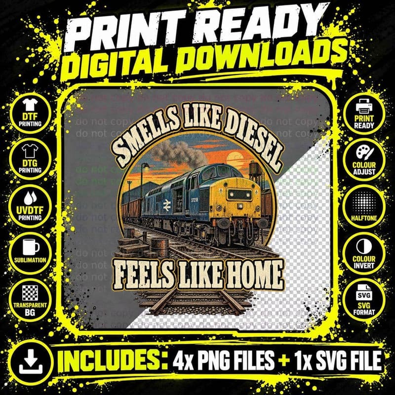 Class 37 Diesel Locomotive Retro Vintage British Rail Png SVG Digital Bundle