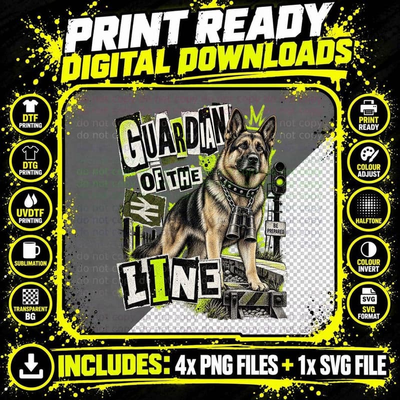 Guardian of the Line Punk German Shepherd Binoculars Train Spotter T-Shirt Png SVG Digital Bundle