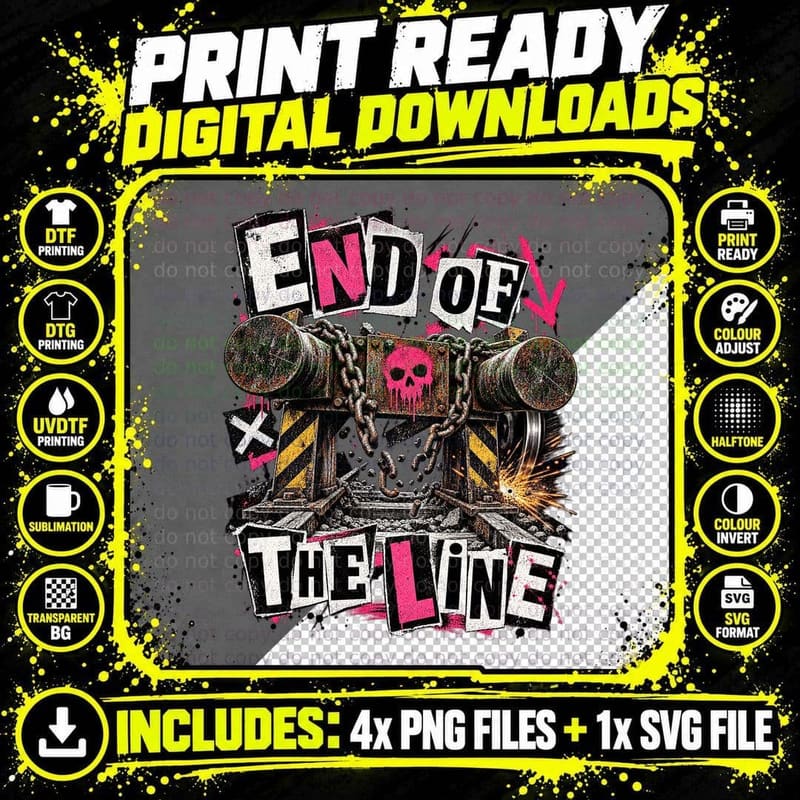 End of the Line Punk Railway Buffer Stop Pink Skull Chains Grunge T-Shirt Png SVG Digital Bundle
