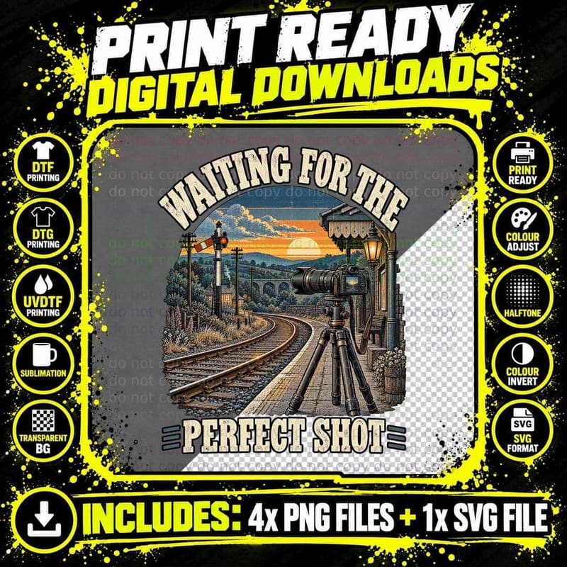 Railway Photography Vintage Trainspotter Camera Png SVG Digital Bundle